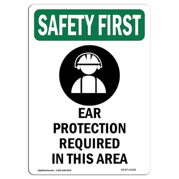 OSHA, Ear Protection Required W/ Symbol, 5in X 3.5in Decal, 10PK, OS-SF-D-35-V-11069-10PK